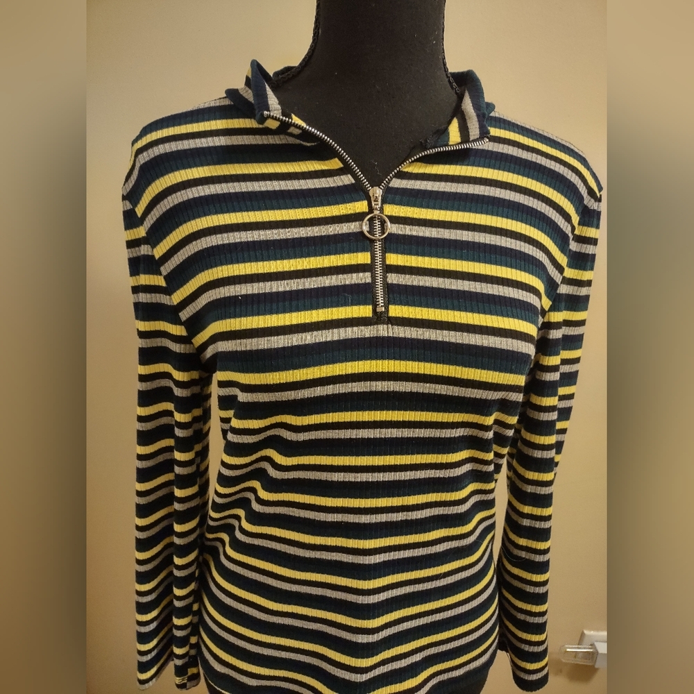Striped Long Sleeve Zip-Up Top - Picture 8 of 10